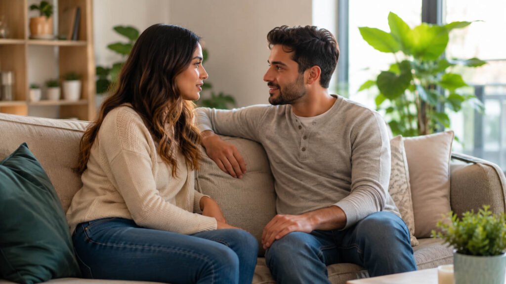 Healthy couple communicating openly