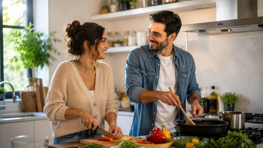 Couple working together in a healthy relationship