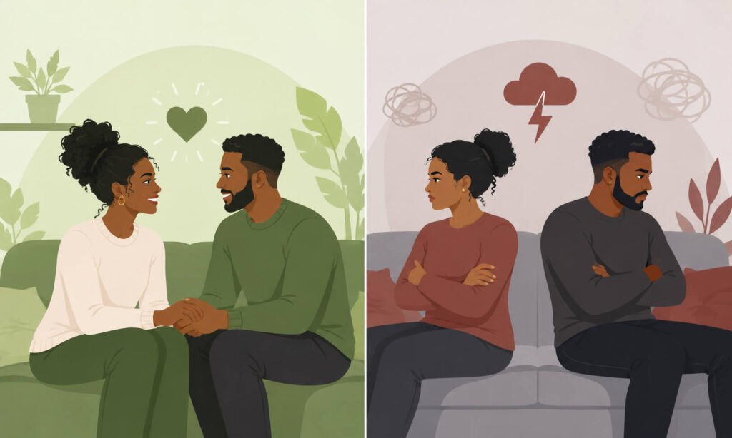 Comparison of green flags and red flags as signs of a healthy or unhealthy relationship