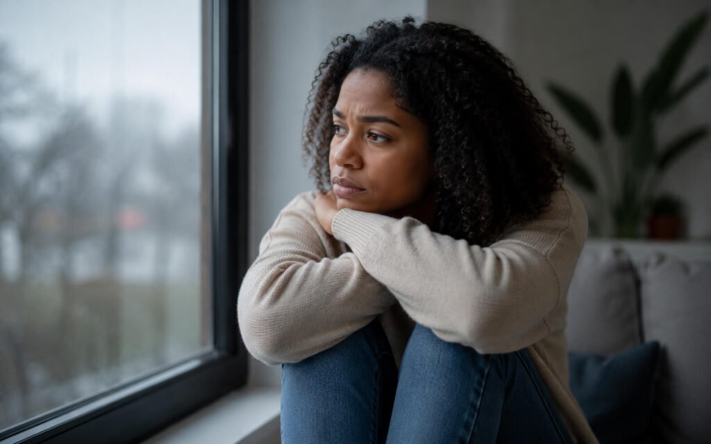 Person ignoring red flags in a relationship due to fear or emotional attachment